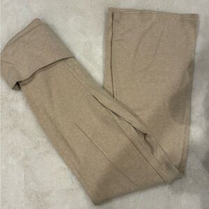 Forever 21 Beige Fold-Over Waist Wide-Leg Pants
